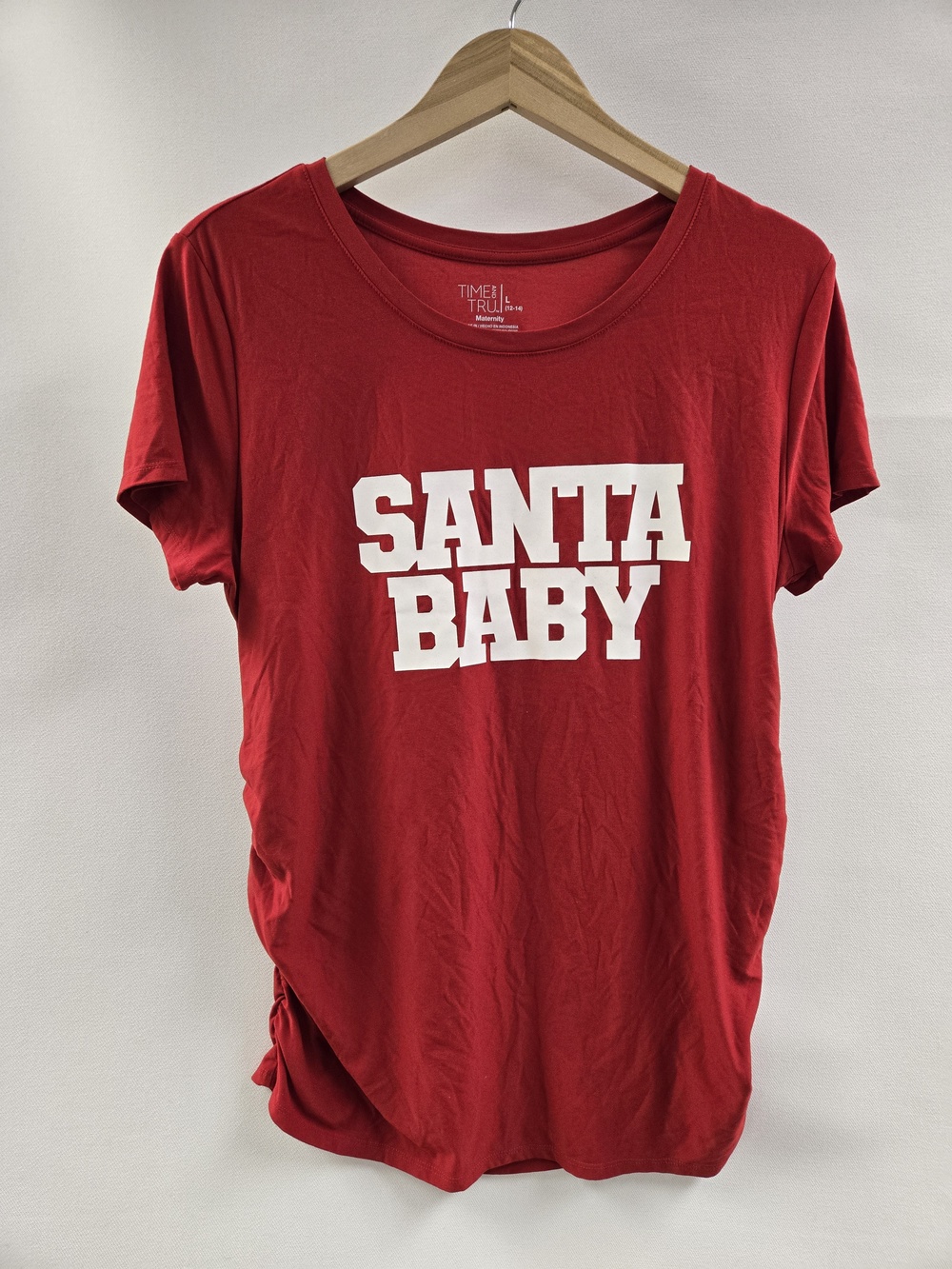 Time And Tru Shirt Womens Large Red Santa Baby Maternity Holiday Graphic Tee Top